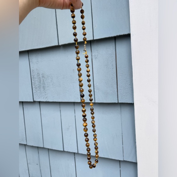 Vintage Tiger Eye necklace artisan crafted beaded tribal stone long - Picture 13 of 14